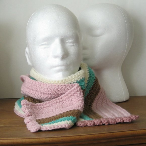 Long Striped Scarf pink/brown/cream/aqua - Picture 7 of 12